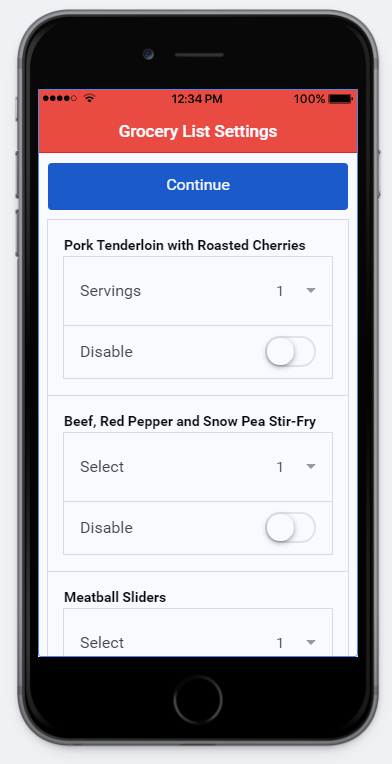 grocery list settings